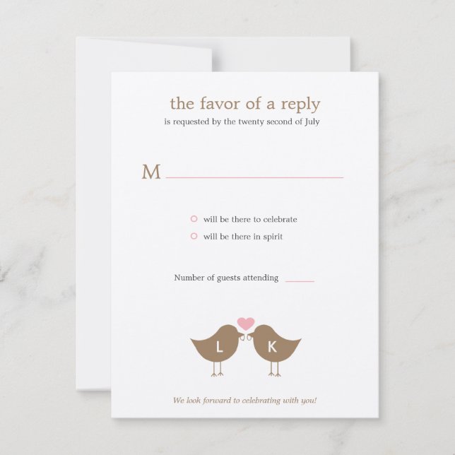 Aves Monograma Boda RSVP/Tarjeta de Respuesta - La (Anverso)