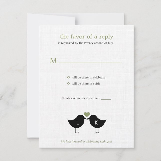 Aves Monogramadas Boda RSVP/Tarjeta de Respuesta - (Anverso)