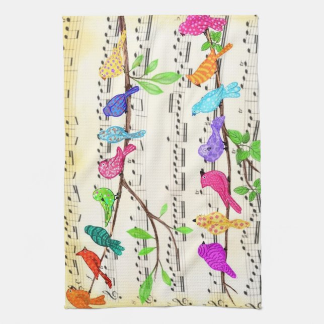 Aves musicales toalla de cocina (Vertical)