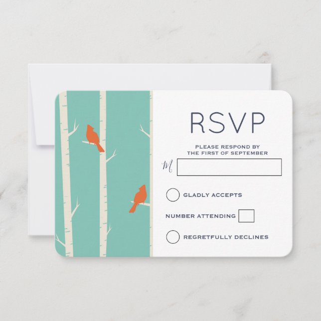 Aves naranjas en Ilustracion de árbol de aves RSVP (Anverso)