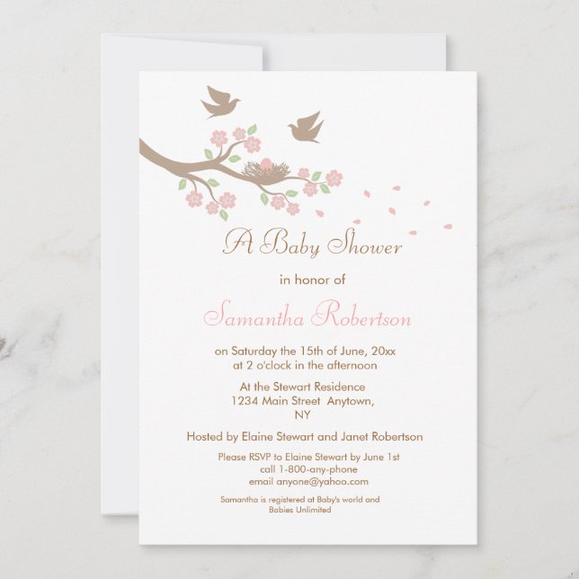 Aves niegan invitación de Baby Shower (Anverso)