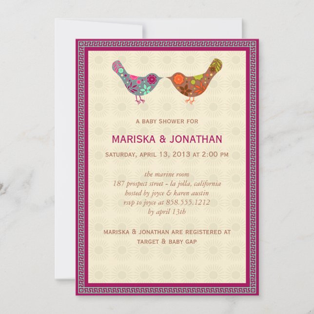 Aves Parejas Invitación Baby Shower (Anverso)