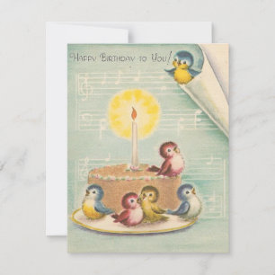 Aves Retro Vintage Con Tarjeta De Pastel De Cumple