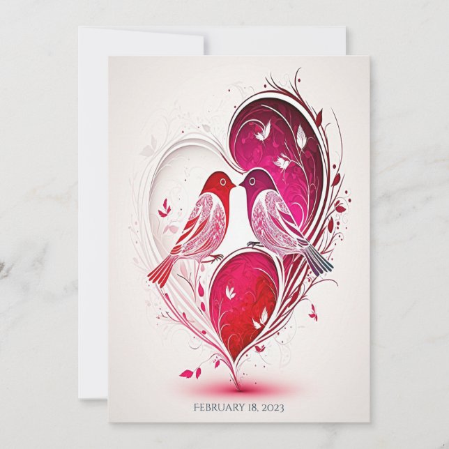 Aves Románticas y Invitación de Boda con Texto (Anverso)