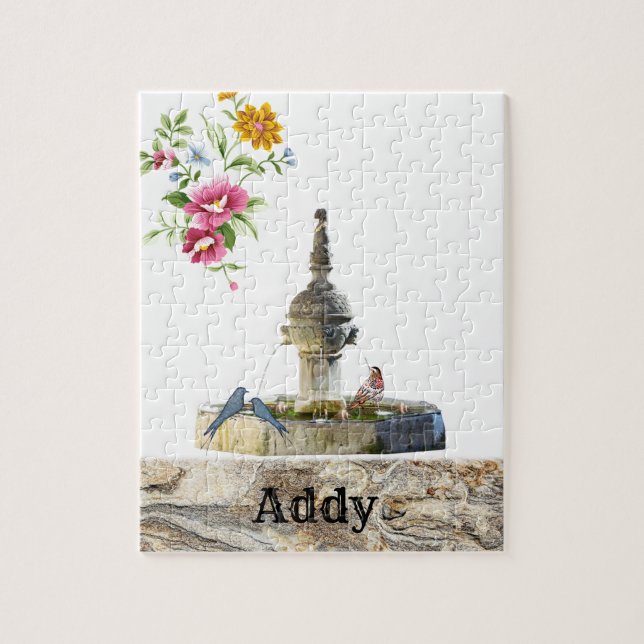 Aves rompecabezas Fuente Floral (Vertical)