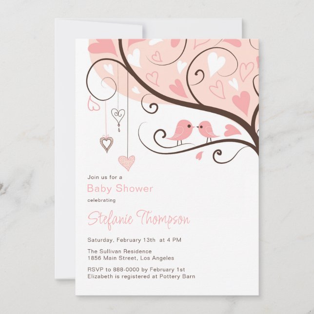 Aves rosadas extravagantes Invitación a Baby Showe (Anverso)