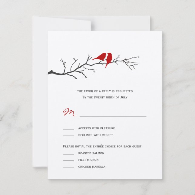 Aves Silhouettes Boda Tarjetas RSVP - Rojo - (Anverso)