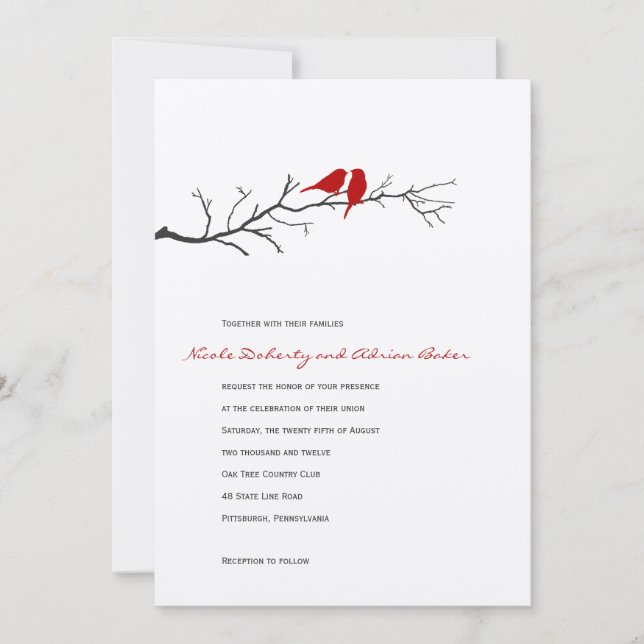 Aves Silhouettes Invitación a matrimonio - Rojo - (Anverso)