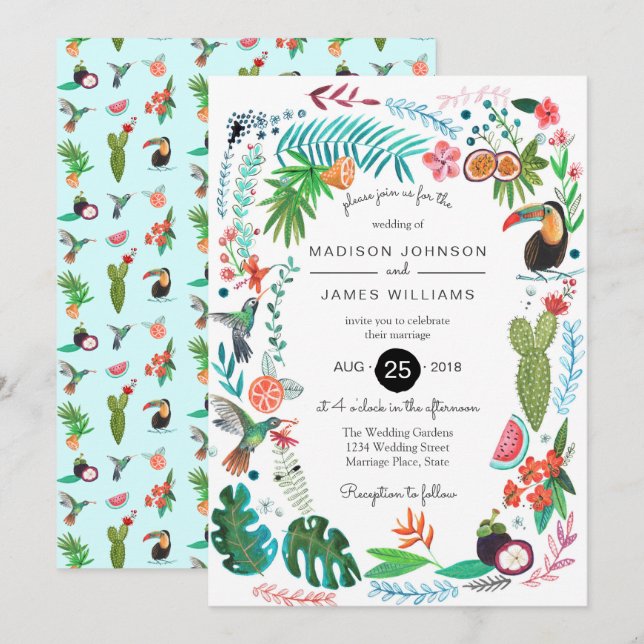 Aves tropicales de verano | Invitaciones de boda (Anverso / Reverso)