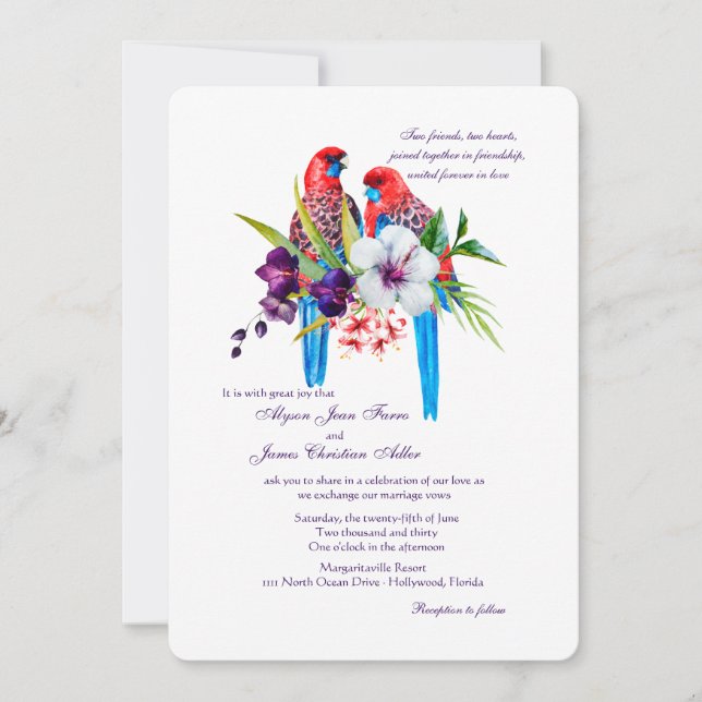 Aves tropicales Invitación a la boda (Anverso)