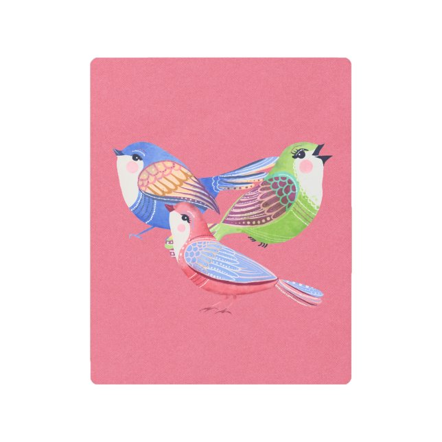 Aves verdes azules rojas arte Metalizado arte mura (Anverso)