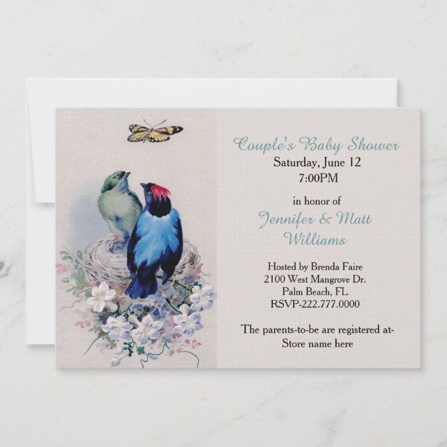 Aves viejas en la invitación de Baby Shower al nid (Anverso)