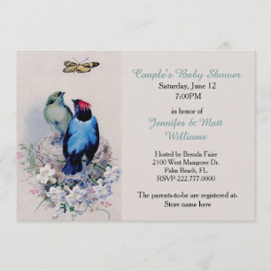 Aves viejas en la invitación de Baby Shower al nid