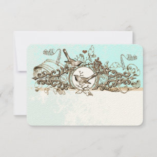 Aves Vintage Boda de pergamino de Bronce RSVP