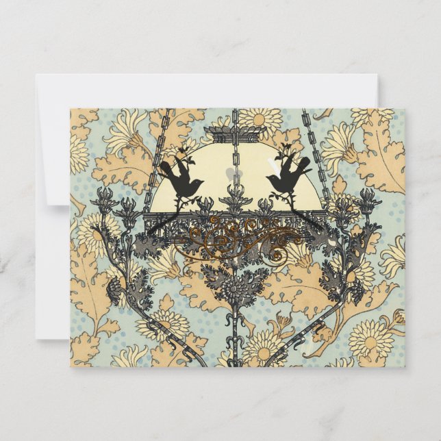 Aves Vintage Damask Chandelier Wedding RSVP (Anverso)