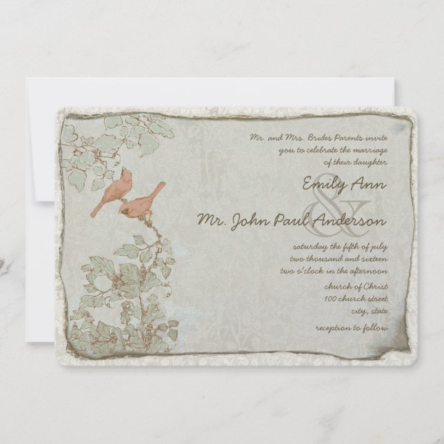 Aves Vintage Damask Invitaciones de matrimonio (Anverso)