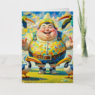 Aves volando alrededor de un hombre feliz