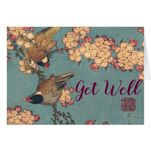 Aves y flores arte japonés floral rosa (Anverso (Horizontal))