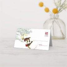 Aves y flores Boda chino plaza + carta de menú