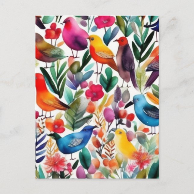 Aves y flores coloridas Invitación (Anverso)