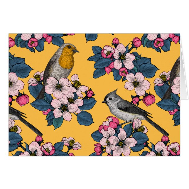 Aves y flores en amarillo (Anverso (Horizontal))