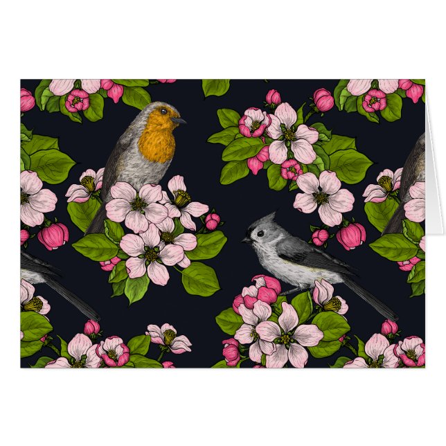 Aves y flores en negro (Anverso (Horizontal))