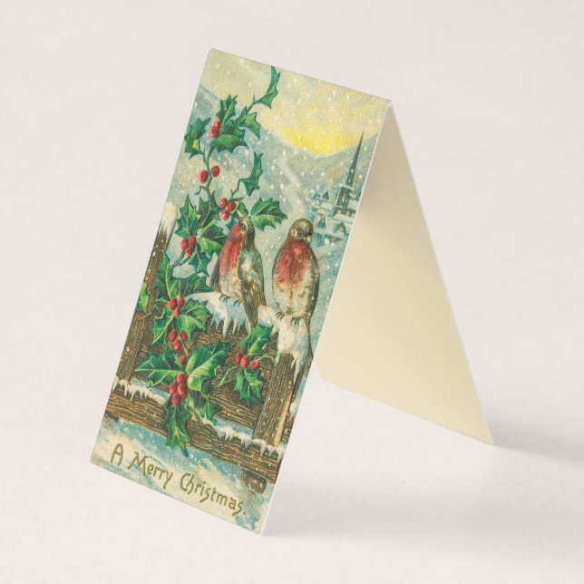 Aves y Holly Berries Feliz Tarjeta de Navidad (Anverso)