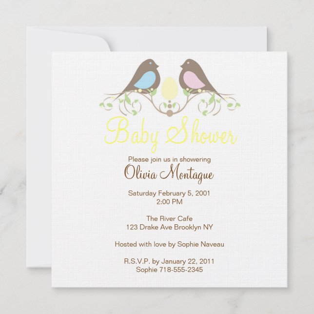 Aves y su Huevo lil Invitación a Baby Shower (Anverso)