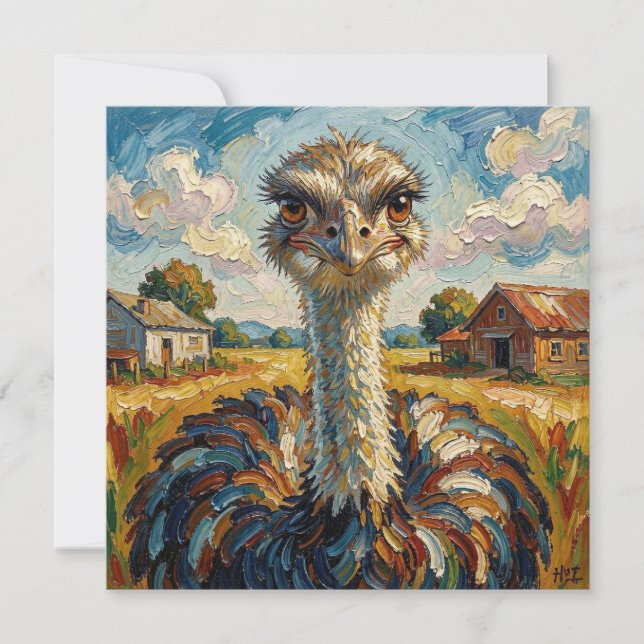 Avestruz con impasto en una granja | En blanco (Anverso)
