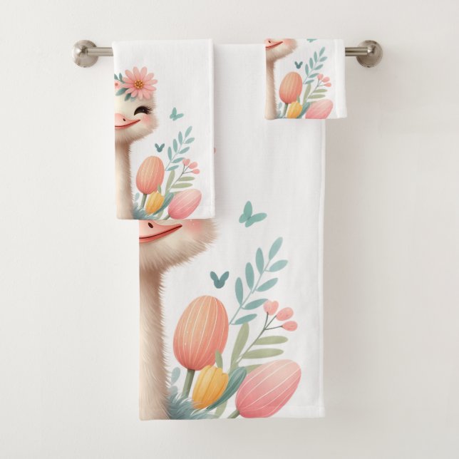 Avestruz de dibujos animados blancos Kawaii con fl (In situ)