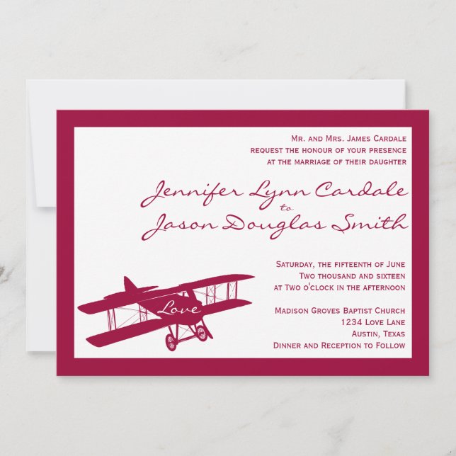 Aviador de biplano de época Magenta - Invitación a (Anverso)
