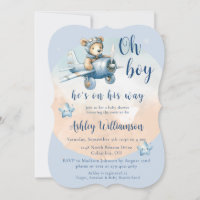 Aviador de Oso de Teddy Oh Boy Invitación de Baby 