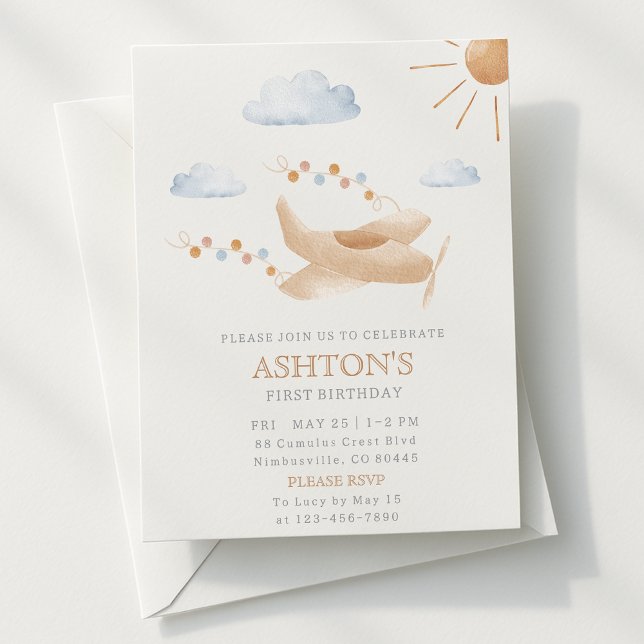 Avión acuarela 1ª invitación de cumpleaños (Subido por el creador)