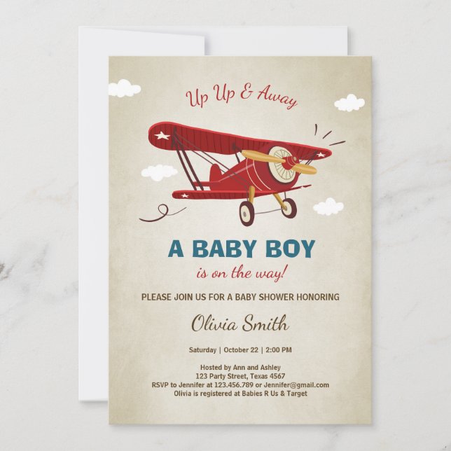 Avión Baby Shower Invitación a viaje aventura (Anverso)