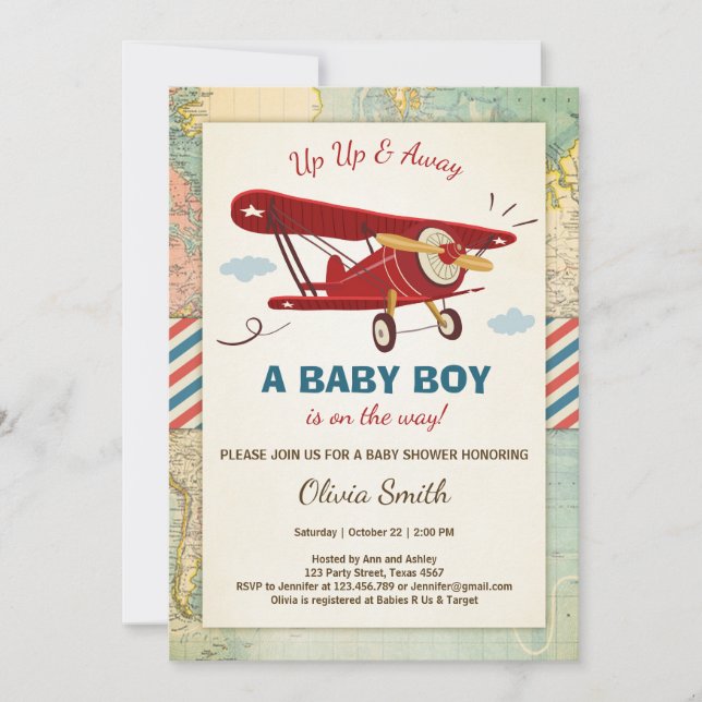 Avión Baby Shower Invitación a viaje aventura (Anverso)