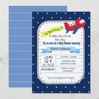 Avión Baby Shower invitación rojo y azul de la mar