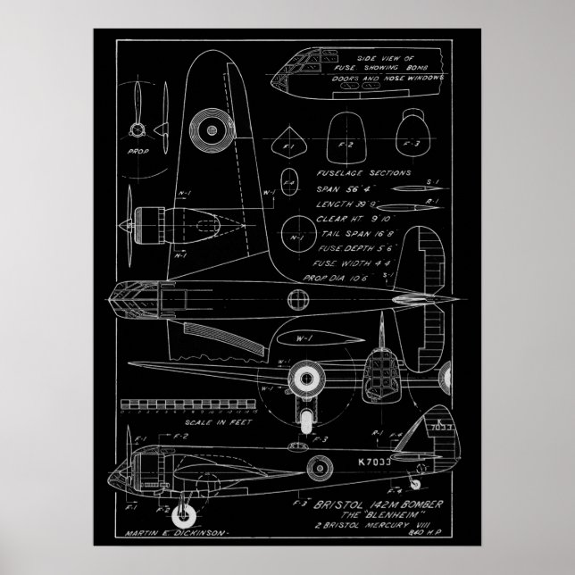 Avión de aviación de 1938 Impresión de arte Bristo (Frente)