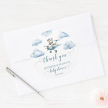 Avión de oso de Teddy gracias bebé pegatinas redon