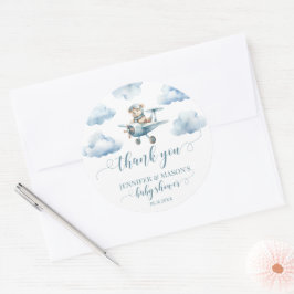 Avión de oso de Teddy gracias bebé pegatinas redon