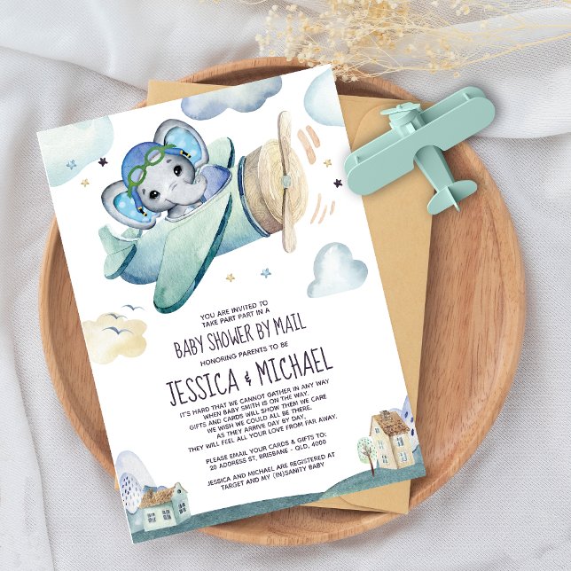 Avión elefante | Baby Shower por invitación por co (Subido por el creador)