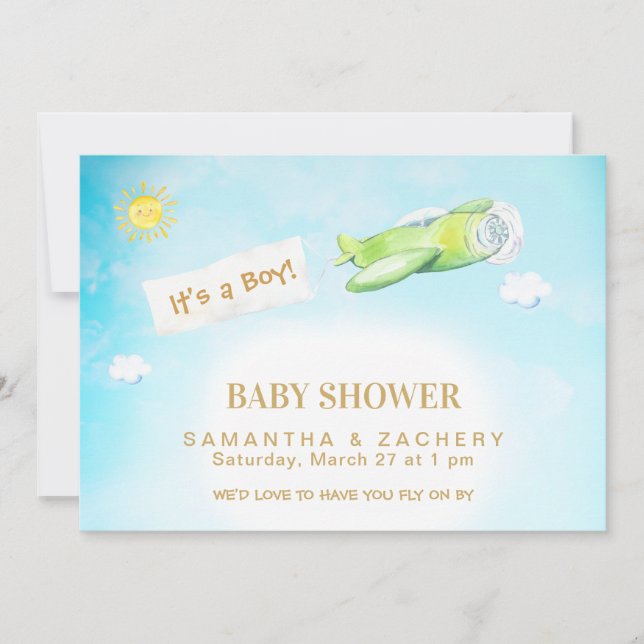 *~* Avión en la invitación Baby Shower de Cloudy S (Anverso)