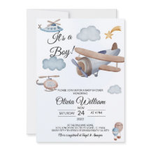 Avión es una invitación de un niño a Baby Shower