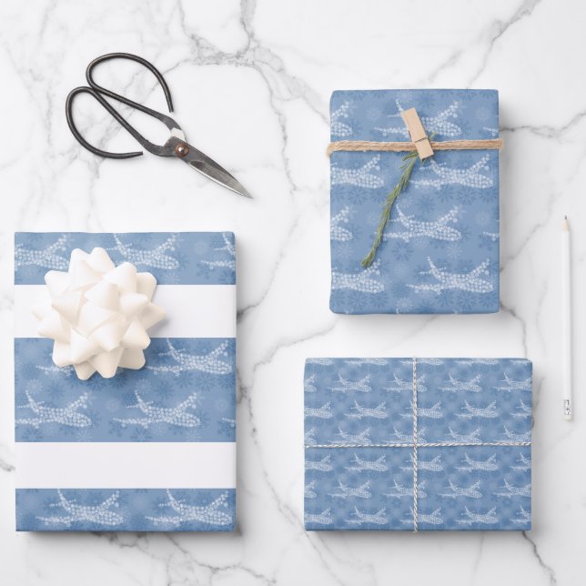 Avión Snowflake en azul. Hojas de papel de ajuste (Anverso)