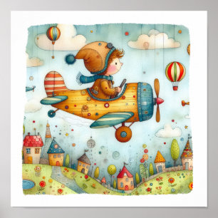 Avión volador infantil Poster de arte de guardería