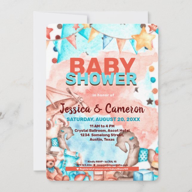 Avión y Teddy Bears Invitación Baby Shower (Anverso)