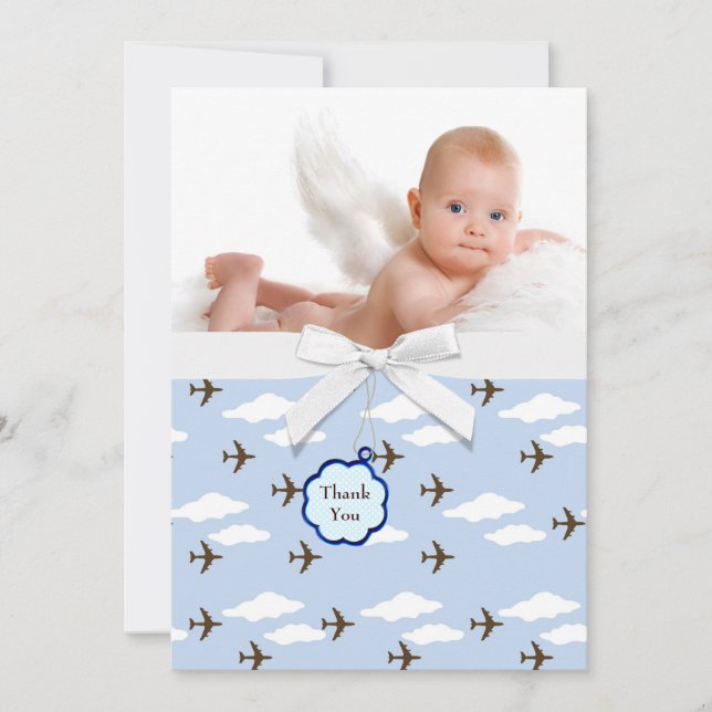 Aviones Azules Baby Boy Foto Tarjetas de agradecim (Anverso)
