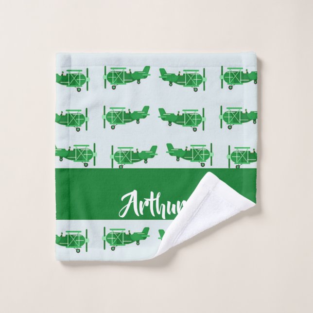 Aviones voladores verdes sobre azul (Toallita)