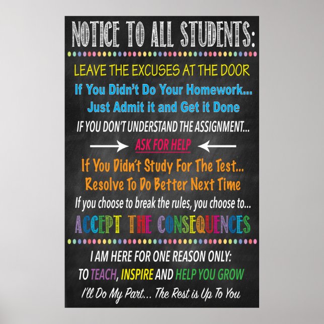 Aviso A Todos Los Estudiantes Posters De Maestros  (Frente)