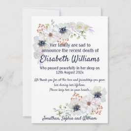 Aviso de la tarjeta de arreglos funerarios de muer