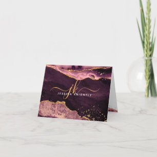 Aviso de Monograma de Agate Geode Burgundy Gold Pu